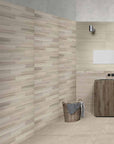 Ambiente con piastrelle in pasta bianca della MGM, da 25x75cm della serie Loft stile Brick Wall