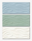 Piastrelle decorate in bicottura "Decoro Wave" della MGM, da 25x60cm della serie Calipso in 3 colorazioni
