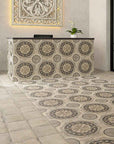 Hotel, SPA con piastrelle decorate Spagnole in gres porcellanato della Mainzu, della serie Norland, stile Portland