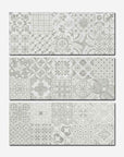 Piastrelle da bagno in bicottura decorate da 20x50cm della marca MGM, colorate di grigio, spesse 8,5mm.