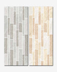 Piastrelle stile muretto in bicottura da 20x50cm della marca MGM, colorate di grigio e beige.