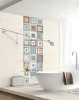 Bagno rivestito con piastrelle in pasta bianca della Cotto Petrus, della serie Village Color Riquadri