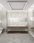 Bagno con pavimento in piastrelle in gres porcellanato della Cotto Petrus, della serie Prestige
