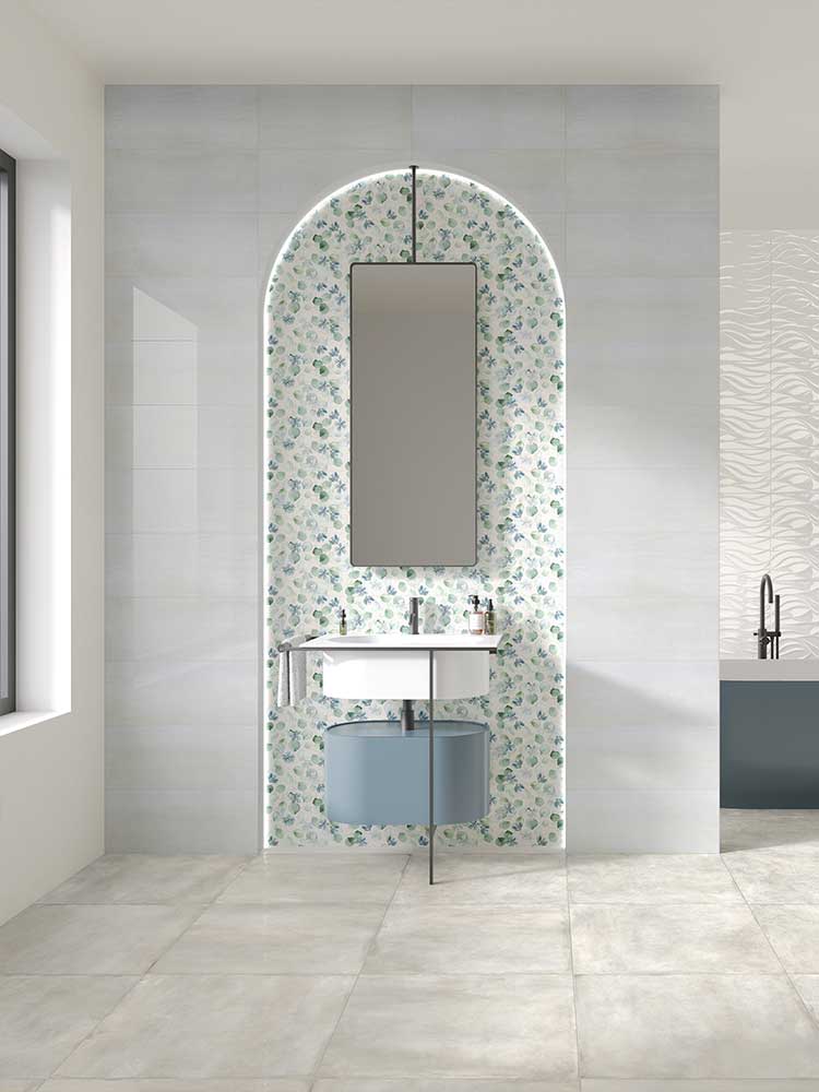 Ambiente con piastrelle di grande formato in bicottura della MGM, da 25x60cm della serie Calipso 