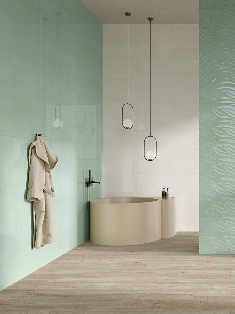 Ambiente con piastrelle di grande formato in bicottura della MGM, da 25x60cm della serie Calipso 