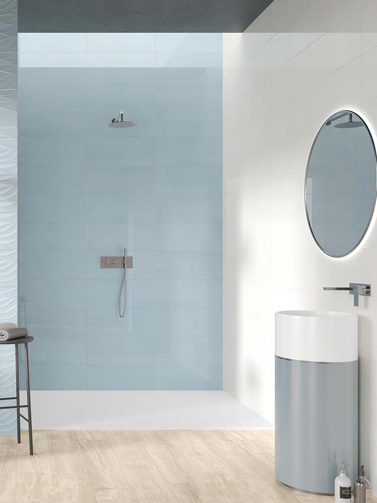 Ambiente con piastrelle di grande formato in bicottura della MGM, da 25x60cm della serie Calipso 
